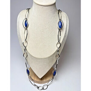 Stainless Steel Simona Collini ITALY 36" Necklace with Blue Lapis Beads Designer